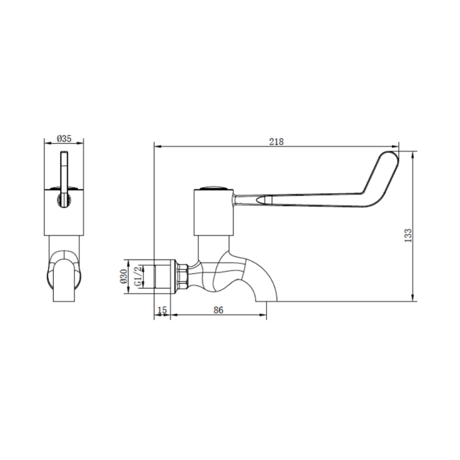 Deva Lever Action 6 Inch Bib Taps Pair - Chrome  | Dimension Image