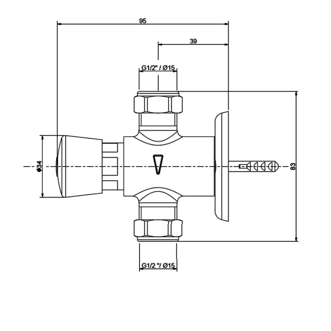 Deva Non-Concussive Exposed Shower Valve - Chrome  | Dimension Image