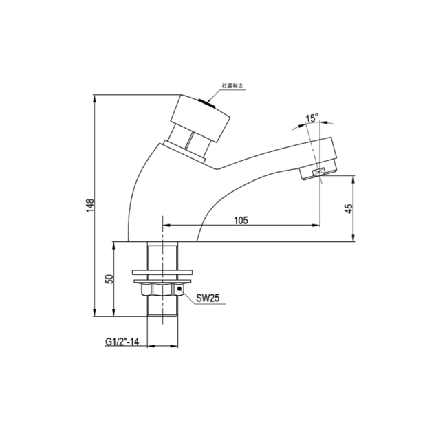 Deva Non Concussive Self Closing Taps Pair - Chrome  | Dimension Image