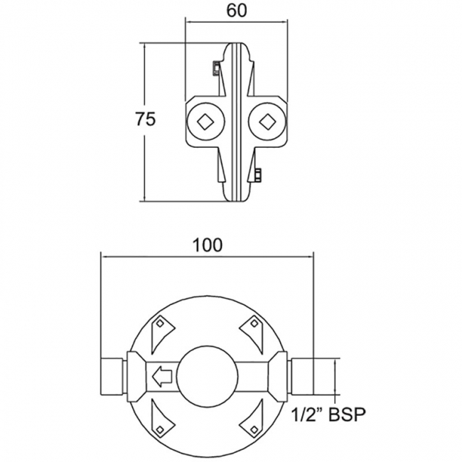 Deva Pressure Equalising Valve Brass (Balancing Pressures between 0.2 and 5.0 Bar)  | Dimension Image