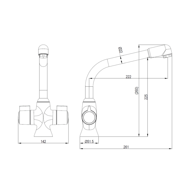 Deva Sauris Mono Kitchen Sink Mixer Tap Chrome  | Dimension Image