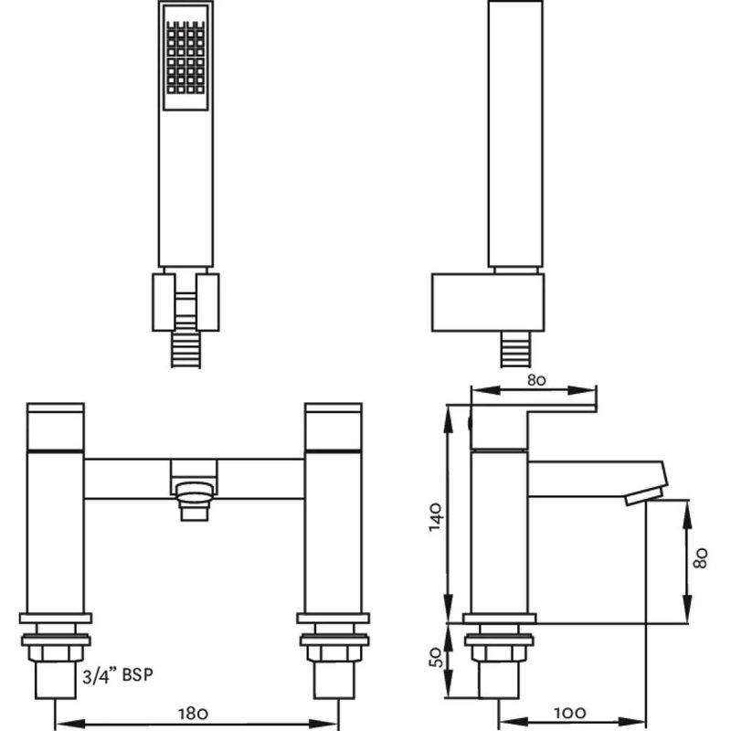 Deva Savvi MK2 Pillar Mounted Bath Shower Mixer Tap with Shower Kit and Wall Bracket - Chrome