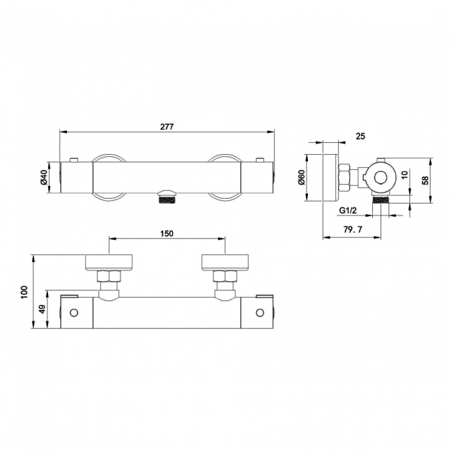 Deva Cool Touch Wall Mounted Thermostatic Bar Shower Valve Dual Handle - Chrome