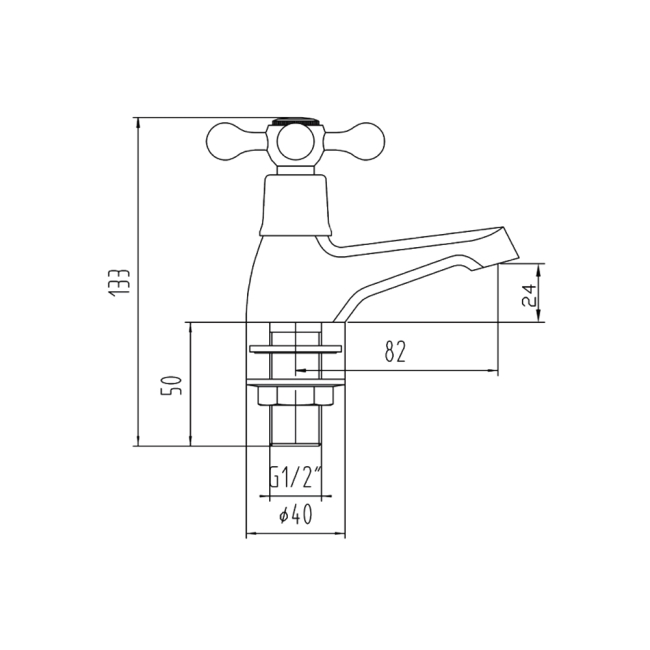 Deva Tudor Traditional Basin Taps Pair - Chrome  | Dimension Image