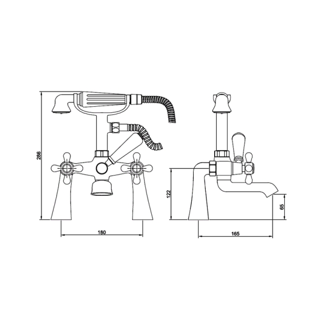 Deva Tudor Pillar Mounted Bath Shower Mixer Tap - Chrome  | Dimension Image