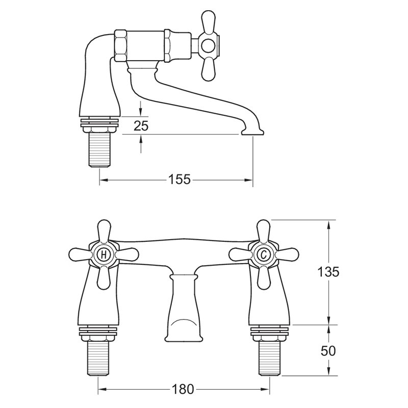 Deva Tudor Pillar Mounted Bath Filler Tap - Chrome