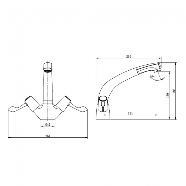 Deva Vitality Lever Action Deck Mounted Kitchen Sink Mixer Tap with Flexi Tails - Chrome