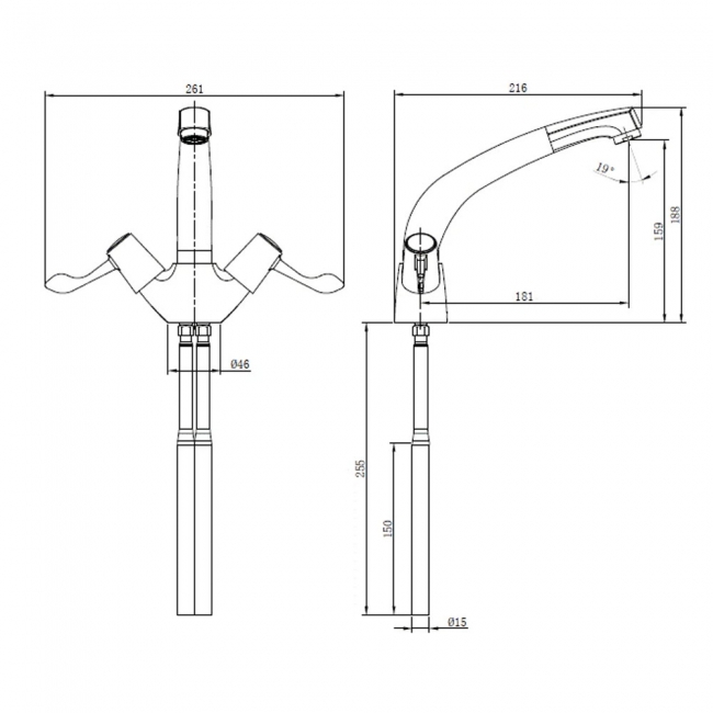 Deva Vitality Lever Action Deck Mounted Kitchen Sink Mixer Tap with Copper Tails - Chrome