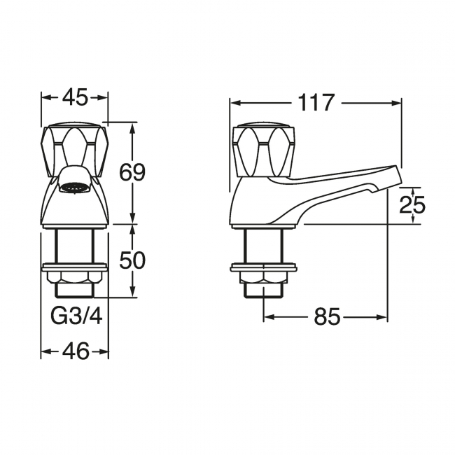 Deva Vitality Round Bath Taps Pair - Chrome