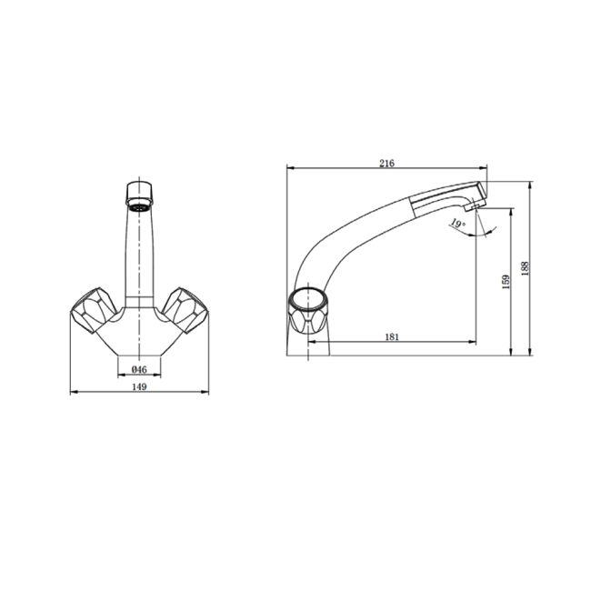 Deva Vitality Round Sink Mixer Tap - Chrome  | Dimension Image
