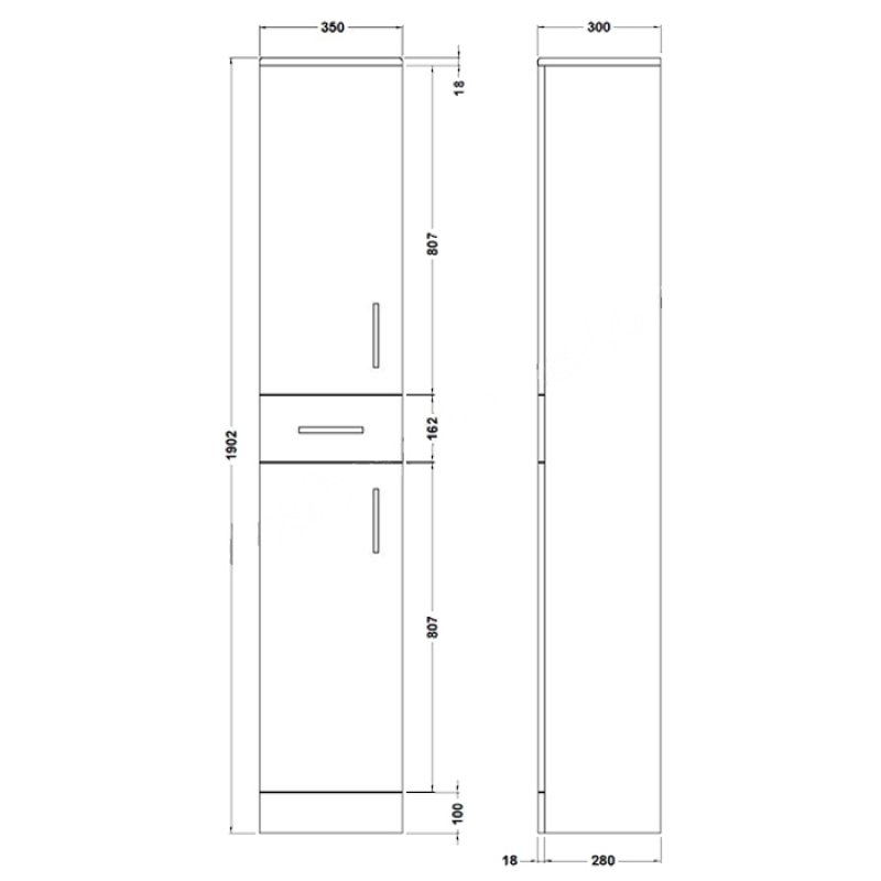 Duchy Alaska Floorstanding 2-Door and 1-Drawer Tall Unit 350mm Wide - Gloss White
