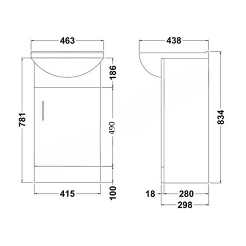 Duchy Alaska 1-Door Floor Standing Vanity Unit with Deluxe Basin 450mm Wide - White