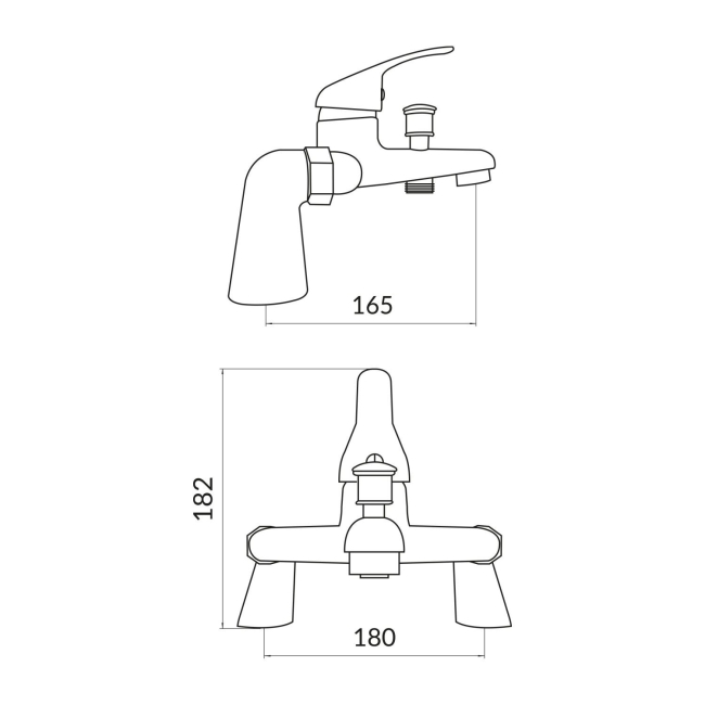 Duchy Ansom Chrome Pillar Mounted Bath Shower Tap (inc Bracket, Handset and Hose)  | Dimension Image