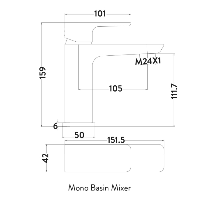 Duchy Caradon Chrome Mono Basin Mixer Tap (inc Press Top Waste)  | Dimension Image
