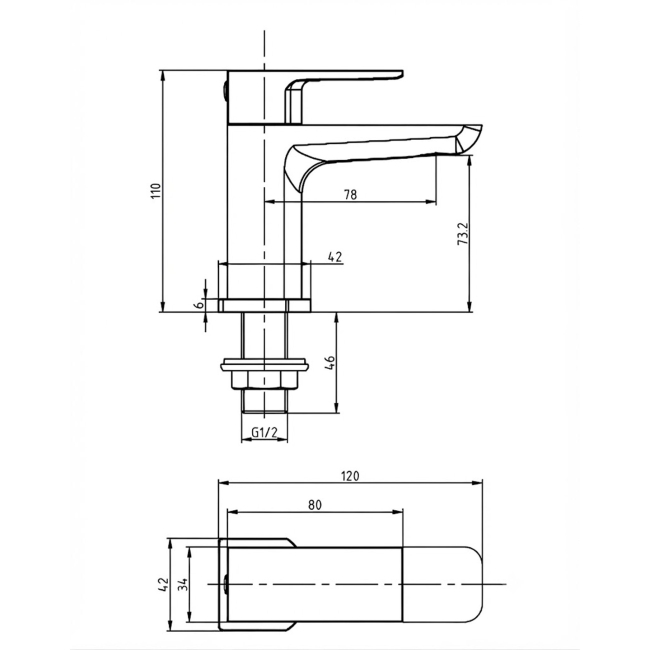 Duchy Caradon Chrome Basin Hot & Cold Taps Pair  | Dimension Image