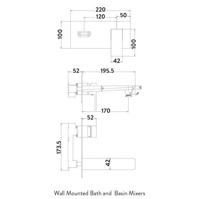 Duchy Caradon Chrome Wall Mounted Bath Filler Tap  | Dimension Image