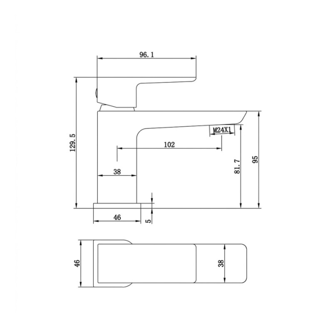 Duchy Caradon Black Mini Mono Basin Mixer Tap (inc Press Top Waste)  | Dimension Image