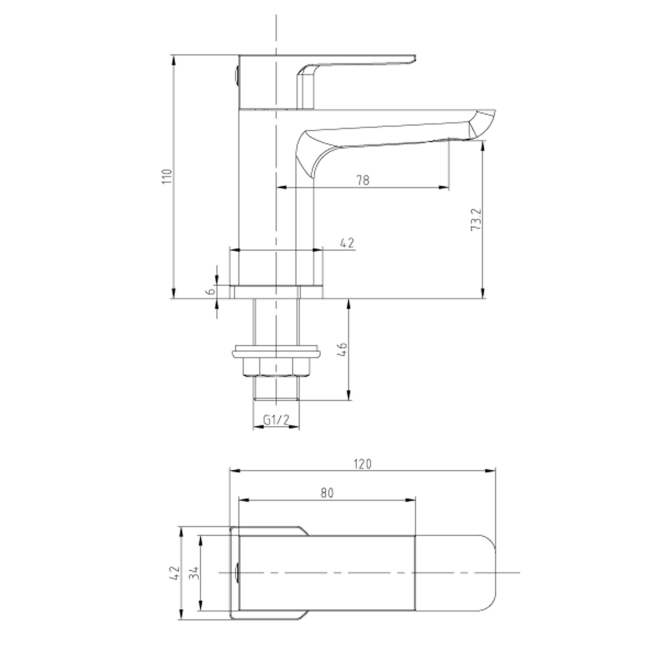 Duchy Caradon Black Basin Hot & Cold Taps Pair  | Dimension Image