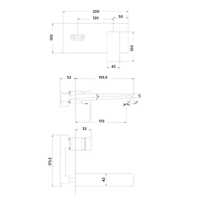 Duchy Caradon Brushed Brass Wall Mounted Basin Mixer Tap  | Dimension Image