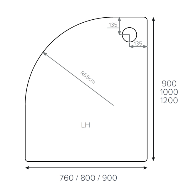Duchy Carn Stone Resin Offset Quadrant Shower Tray 1000mm x 800mm Left Handed  | Dimension Image