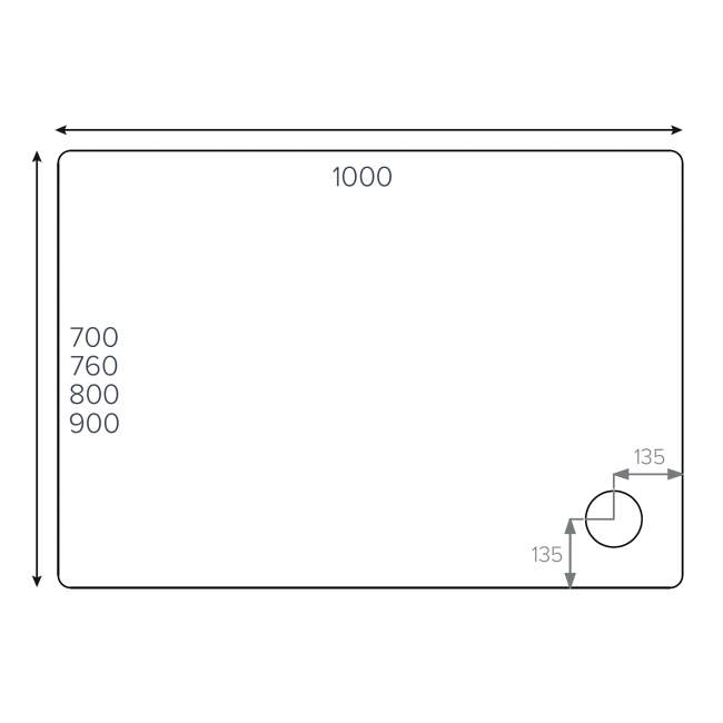 Duchy Carn Anti-Slip Stone Resin Rectangular Shower Tray 1000mm x 900mm  | Dimension Image