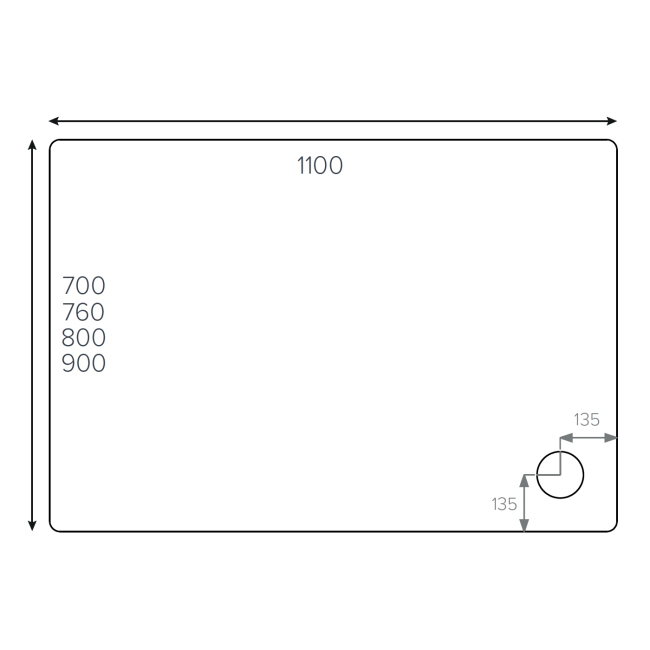 Duchy Carn Anti-Slip Stone Resin Rectangular Shower Tray 1100mm x 800mm  | Dimension Image