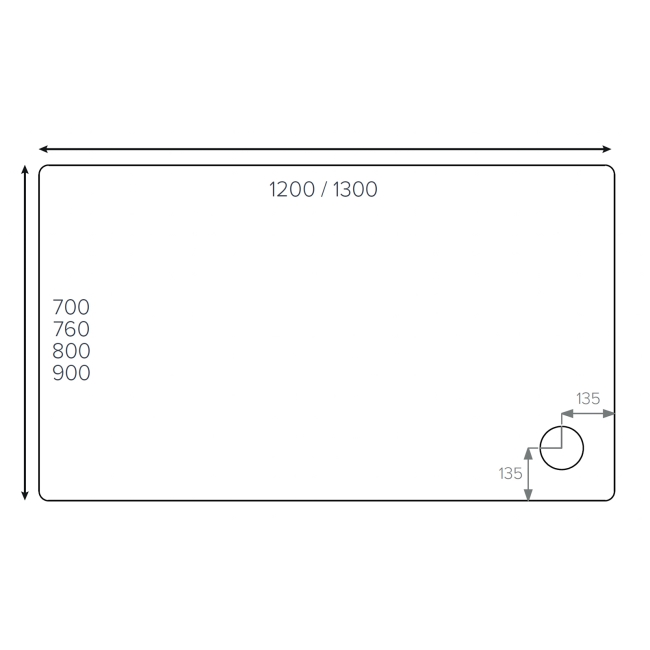 Duchy Carn Anti-Slip Stone Resin Rectangular Shower Tray 1200mm x 760mm  | Dimension Image