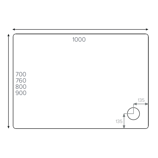 Duchy Carn Stone Resin Rectangular Shower Tray 1400mm x 900mm  | Dimension Image
