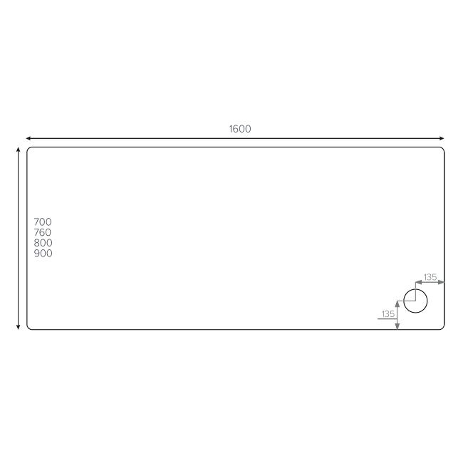 Duchy Carn Stone Resin Rectangular Shower Tray 1600mm x 800mm  | Dimension Image