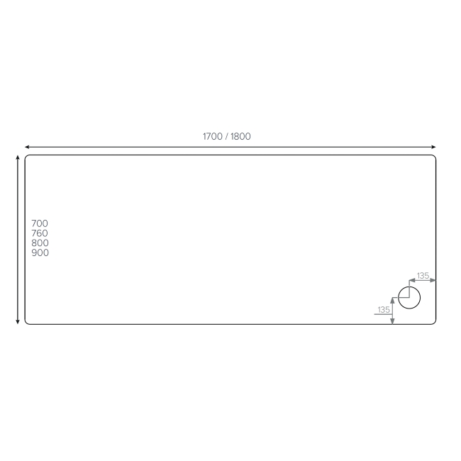 Duchy Carn Stone Resin Rectangular Shower Tray 1700mm x 800mm  | Dimension Image