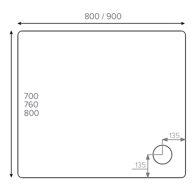 Duchy Carn Stone Resin Rectangular Shower Tray 800mm x 700mm  | Dimension Image