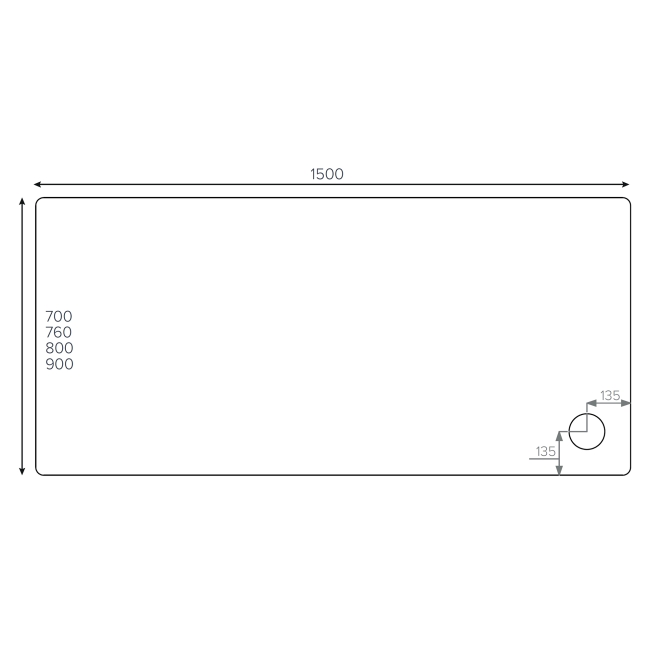 Duchy Carn Stone Resin Rectangular Shower Tray 1500mm x 800mm  | Dimension Image