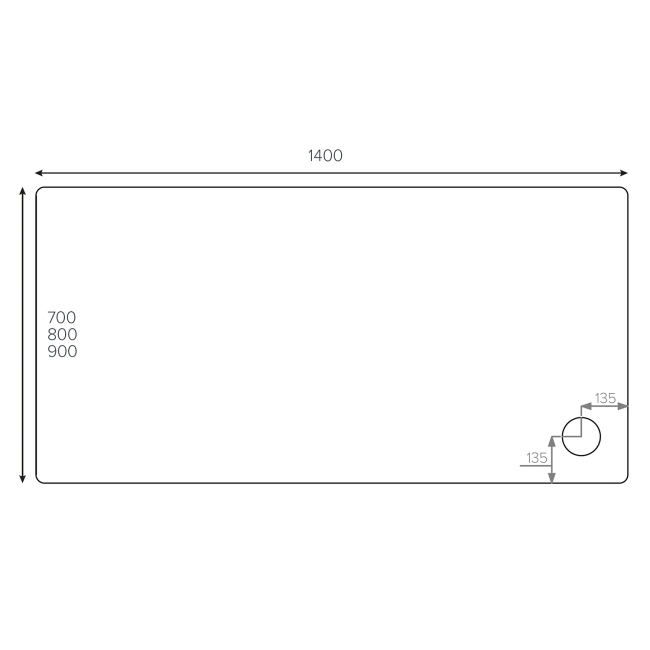 Duchy Carn Stone Resin Rectangular Shower Tray 1400mm x 900mm  | Dimension Image