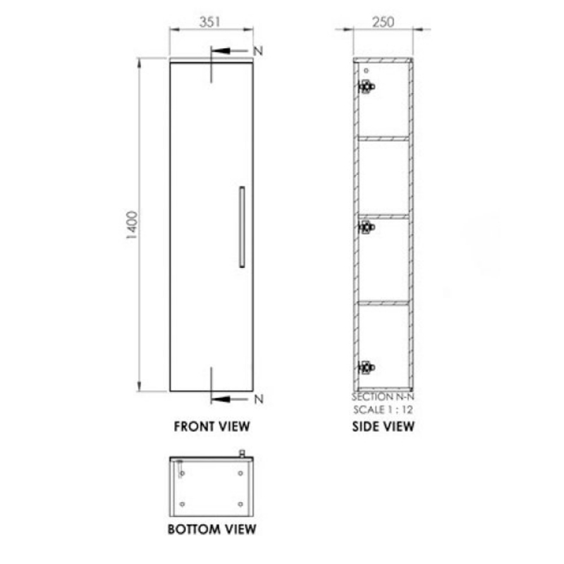 Duchy Dakota Wall Hung 1-Door Tall Unit 350mm Wide - Onyx Grey