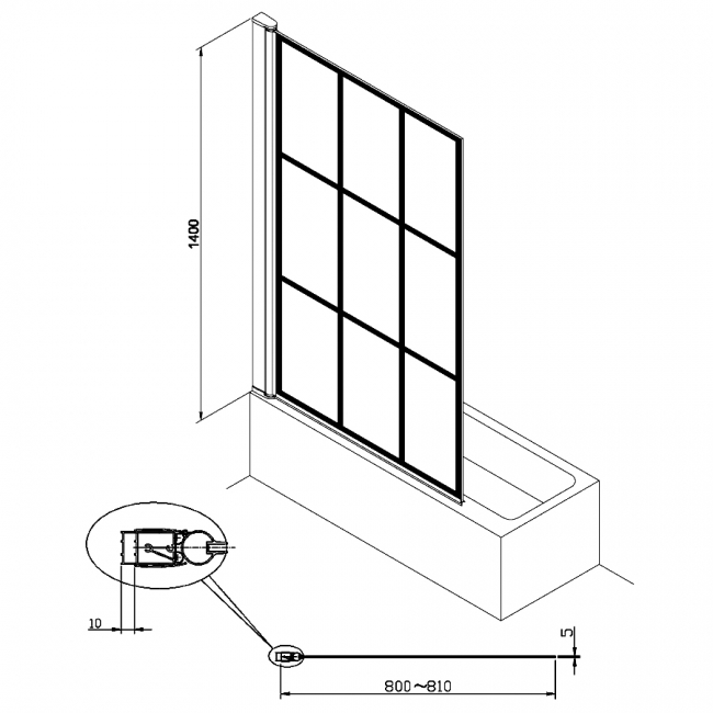 Duchy Designer Hinged Bath Screen EB310 5 /Matt Black