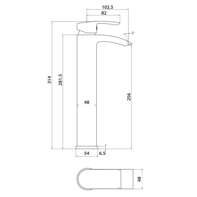 Duchy Hendra Black Tall Mono Basin Mixer Tap  | Dimension Image