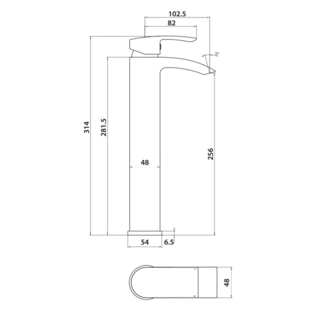 Duchy Hendra Brushed Brass Tall Mono Basin Mixer Tap  | Dimension Image