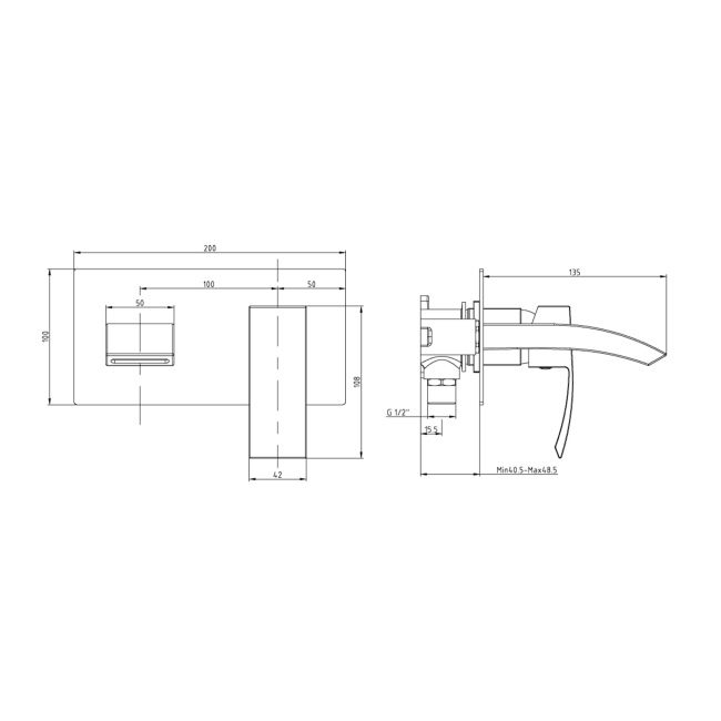 Duchy Hendra Brushed Brass Wall Mounted Bath Filler Tap  | Dimension Image