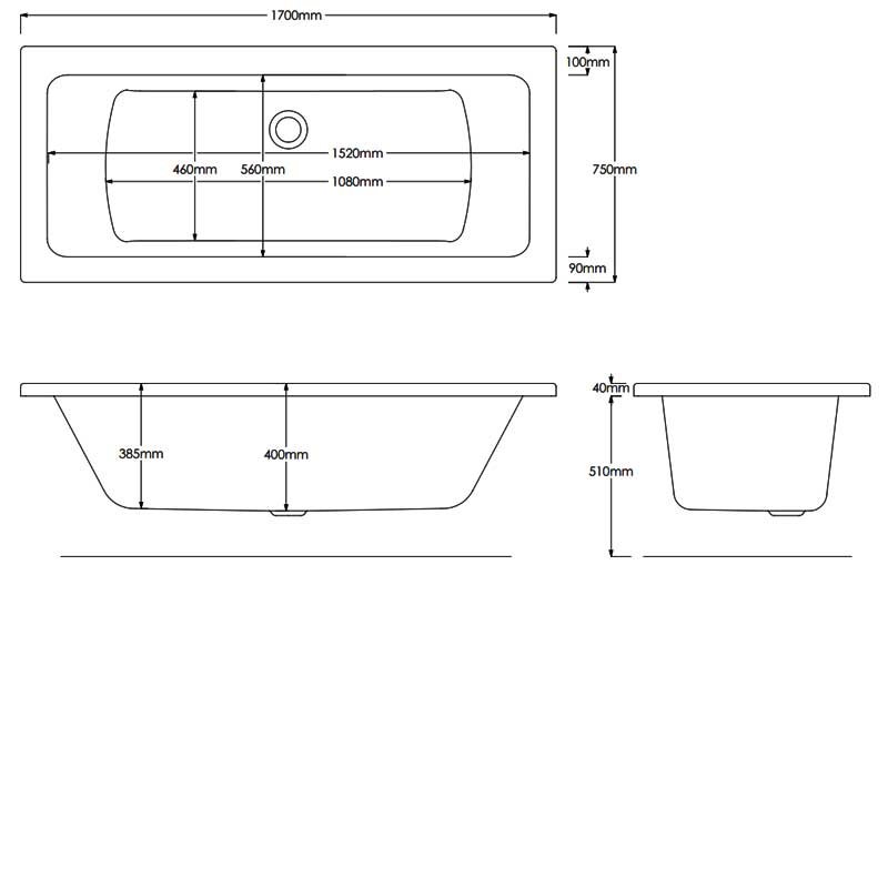 Duchy Islington Double Ended Rectangular Bath 1700mm x 750mm 5mm - Acrylic