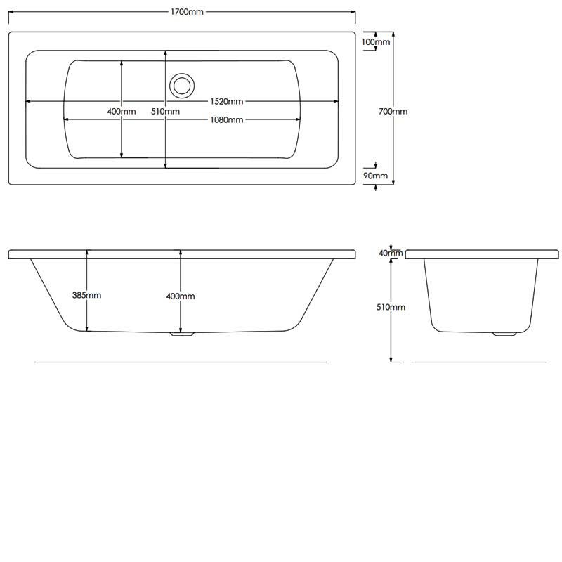 Duchy Islington Double Ended Rectangular Bath 1700mm x 700mm 5mm - Acrylic