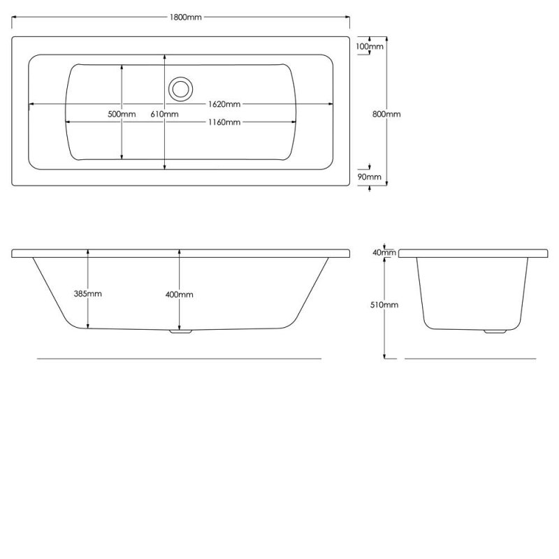 Duchy Islington Double Ended Rectangular Bath 1800mm x 800mm 5mm - Acrylic