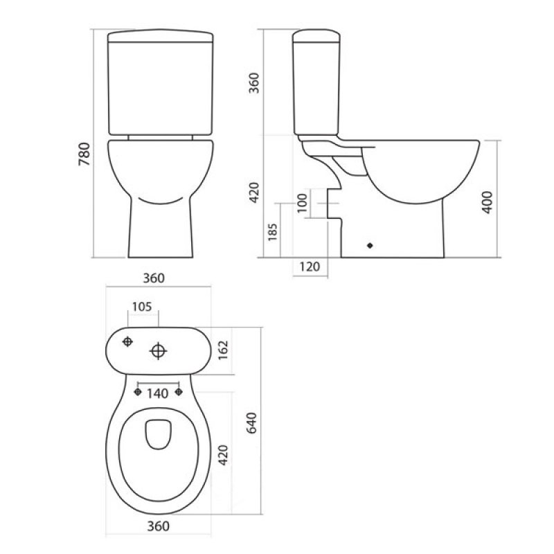 Duchy Ocean Close Coupled Toilet with Push Button Cistern - Standard Seat