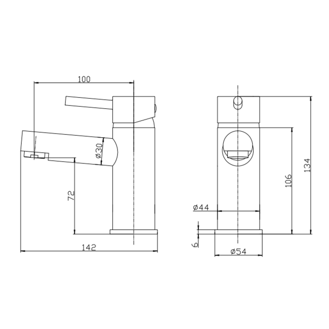 Duchy Penrose Chrome Mono Basin Mixer Tap (inc Press Top Waste)  | Dimension Image