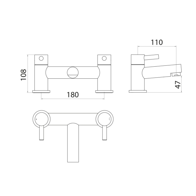 Duchy Penrose Chrome Pillar Mounted Bath Filler Tap  | Dimension Image