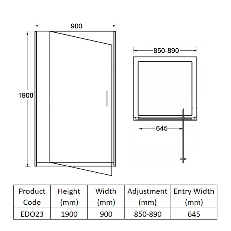 Duchy Spring Pivot Shower Door 900mm Wide - 6mm Glass