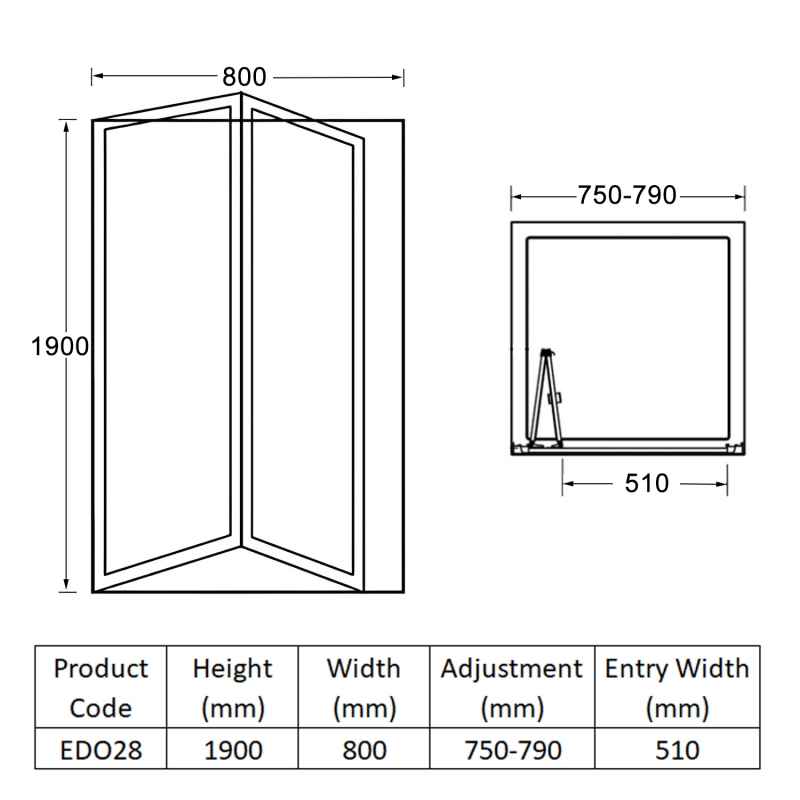 Duchy Spring Bi-Fold Shower Door 800mm Wide - 4mm Glass