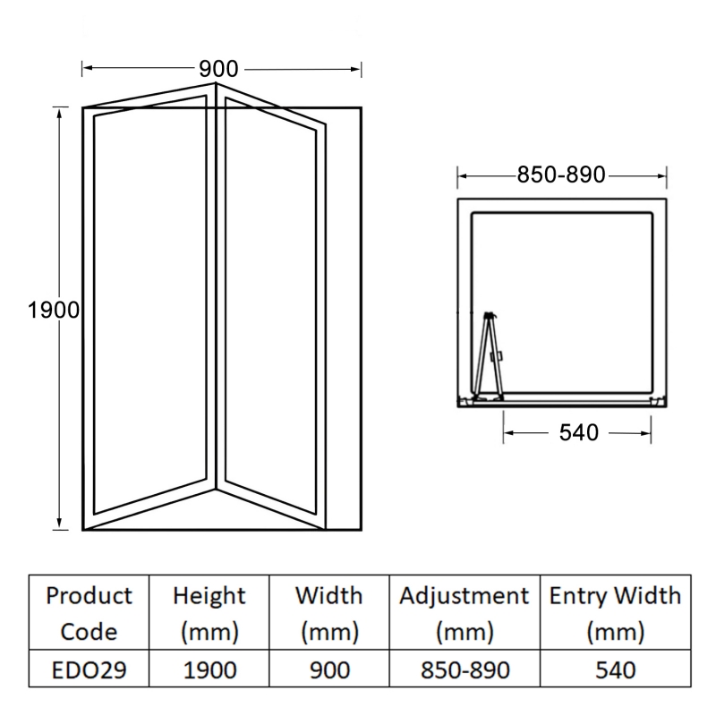 Duchy Spring Bi-Fold Shower Door 900mm Wide - 4mm Glass
