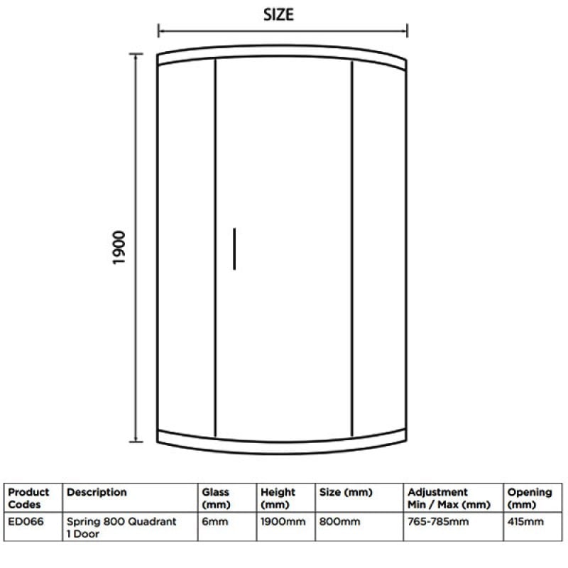 Duchy Spring Quadrant 1 Door Shower Enclosure 800mm x 800mm - 6mm Clear Glass