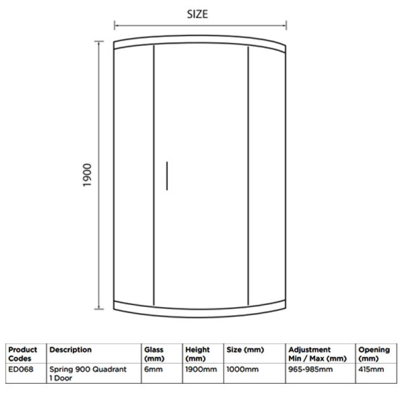 Duchy Spring 1-Door Quadrant Shower Enclosure 1000mm x 1000mm - 6mm Glass