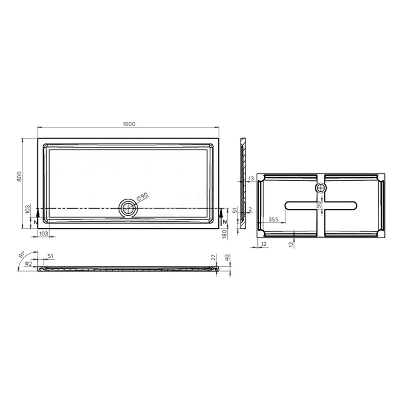 Duchy Spring Rectangular Anti-Slip Shower Tray 1600mm x 800mm - White